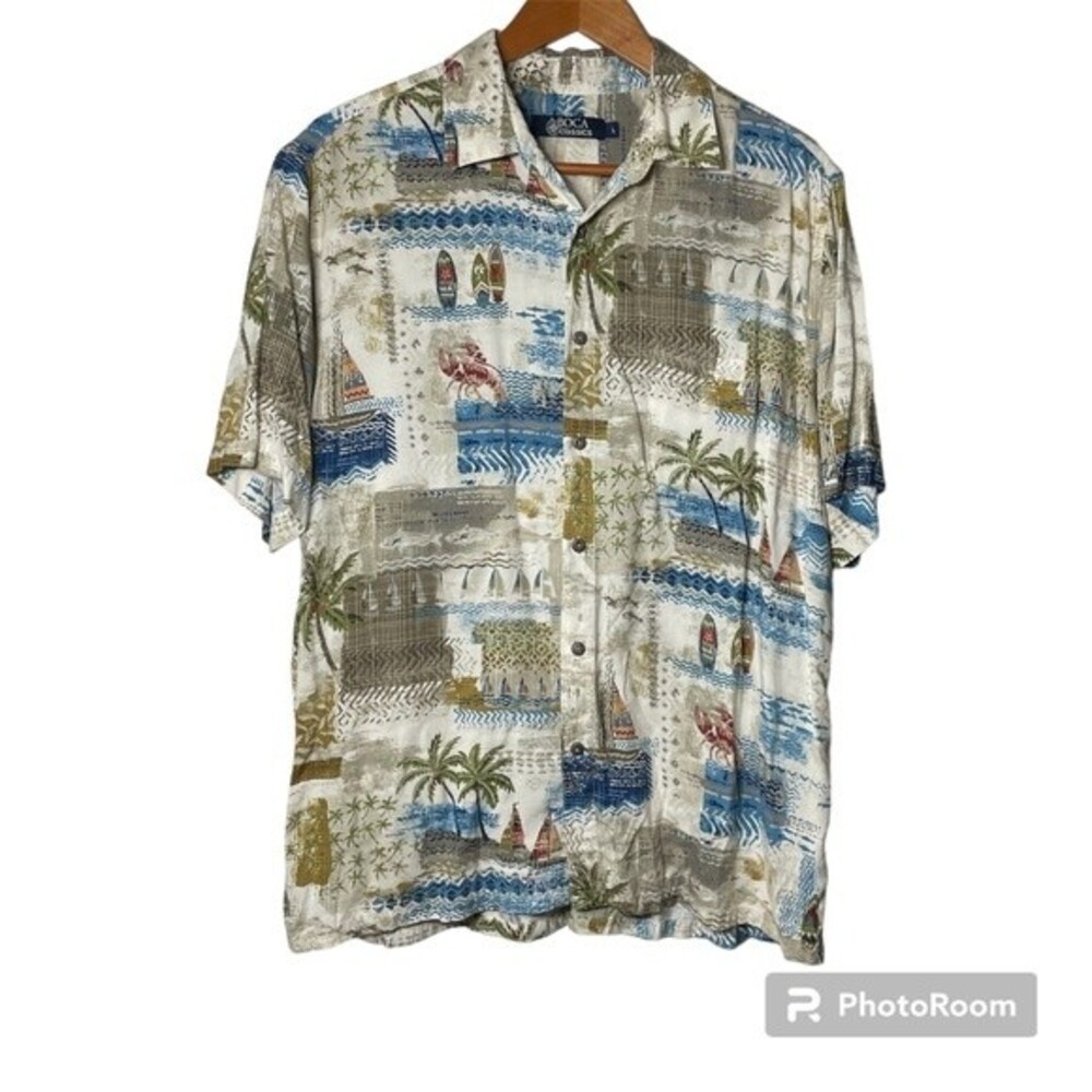 Boca Classics Men's Hawaiian Fishing Tropical Button Down Shirt Size L